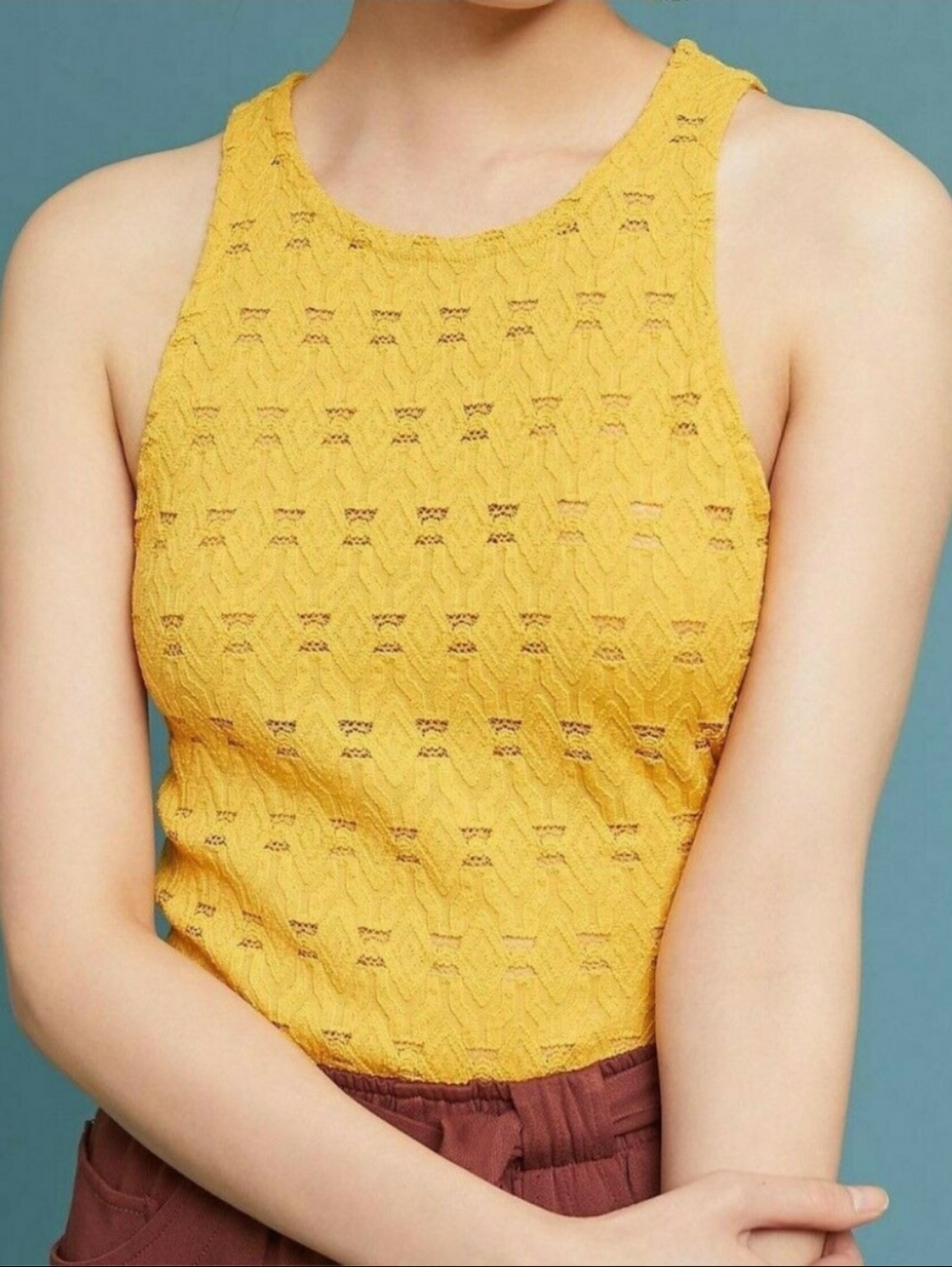 ANTHROPOLOGIE Pure + Good Mustard Gold Lace Tank NWT Sz S
